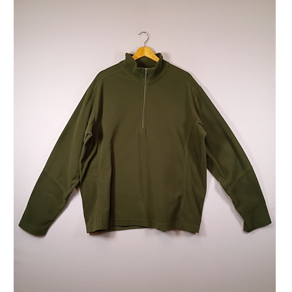 Gorpcore Lands' End Mens XL Olive Green Quarter Zip Fleece Pullover Sweater